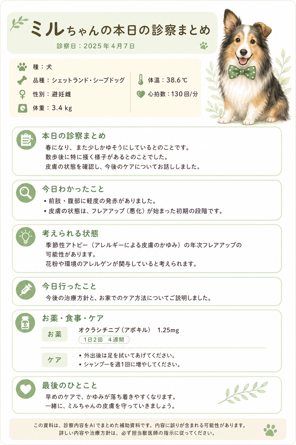 ミルちゃんの飼い主向け資料の参考画像